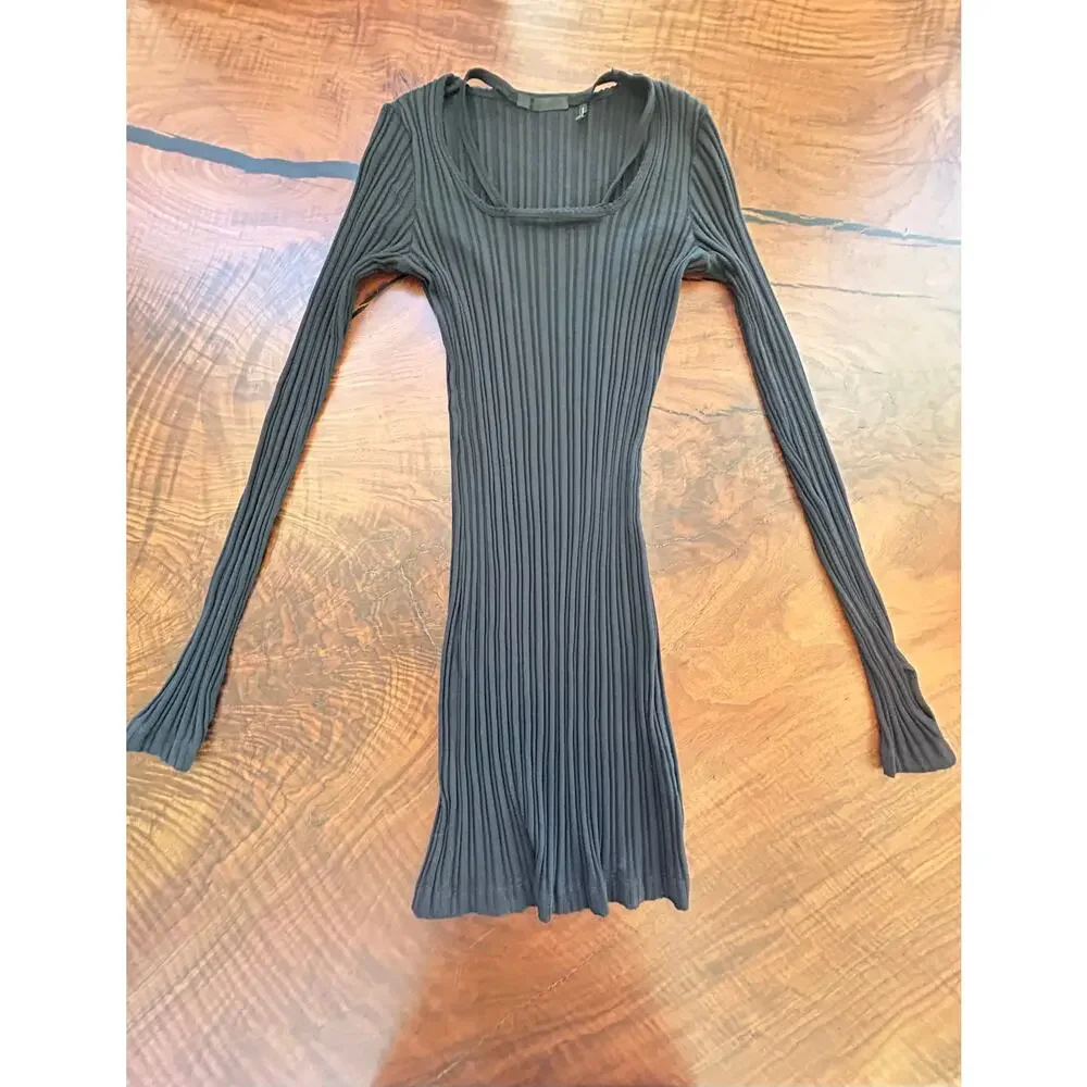 Helmut Lang Black Finest Rib Mini Dress Thumbholes XXS - Picture 3 of 6